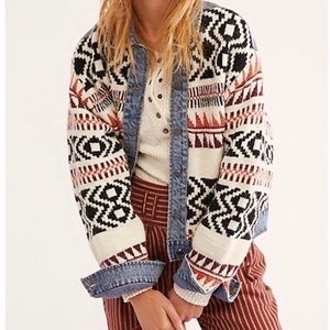 Free people warm cropped denim Aztec print jacket